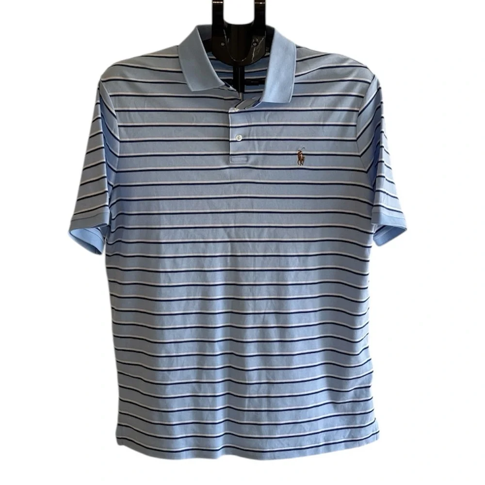 Polo Ralph Lauren classic fit soft Light Blue Striped polo shirt men’s medium - Picture 2 of 7